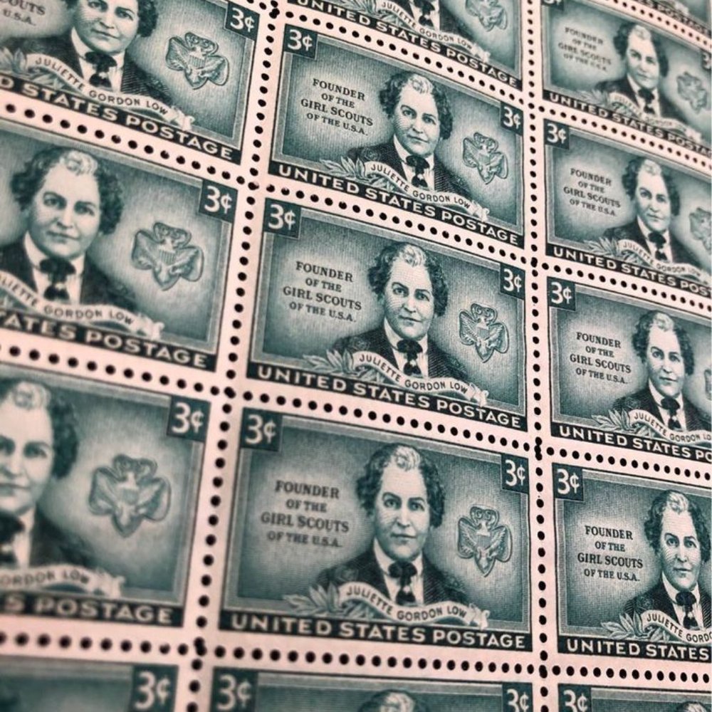1948 Girl Scout Founder Stamp Sheet, unused vintage USA #974
